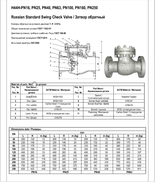 俄标止回阀尺寸